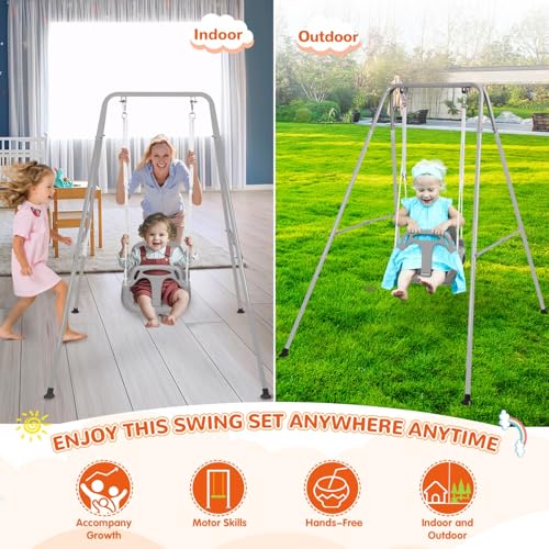 3-in-1 Toddler Swing Set for Indoor & Outdoor Use - Heavy Duty Baby Swing
