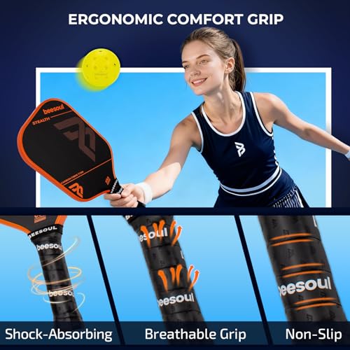 BEESOUL T700 Pickleball Paddles Carbon Fiber Pro Orange Elongated USAPA Certified