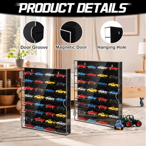 Yalikop 4 Pack 1/64 Scale Toy Car Display Cases Wall Mount Dustproof Shelves