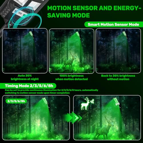Solar Hog Lights for Night Hunting - 12000LM Green Outdoor Light with Remote, Waterproof Motion Sensor, 4-Pack