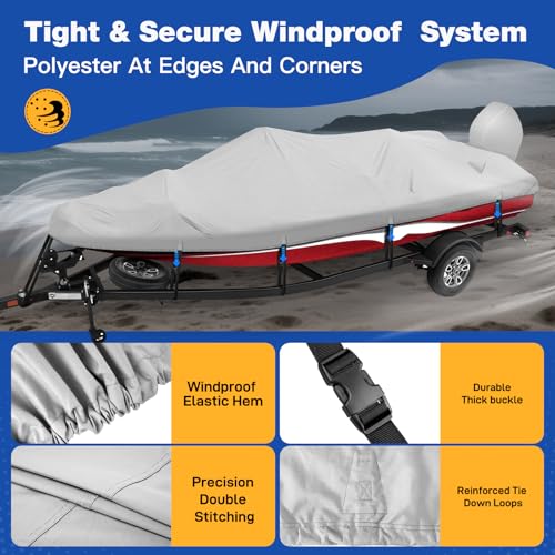 YimSting Warm Gray Waterproof Boat Cover 14-16 ft, 68" Beam, Heavy Duty