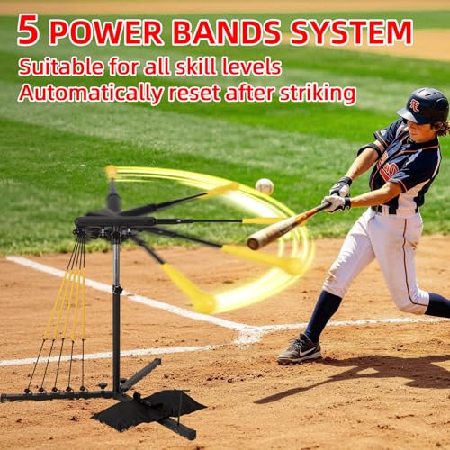 Adjustable Batting Swing Trainer 31-43 Inch Baseball Hitting Practice Equipment with Power Bands
