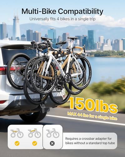 monTEK 4-Bike Hitch Rack for Cars Trucks SUVs | 2-Inch Receiver, Fold & Tilt, 150LBS Capacity