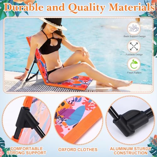 Foldable Poolside Chairs Set - Tropical Floral 4 Pack Portable Beach Lounge Seats