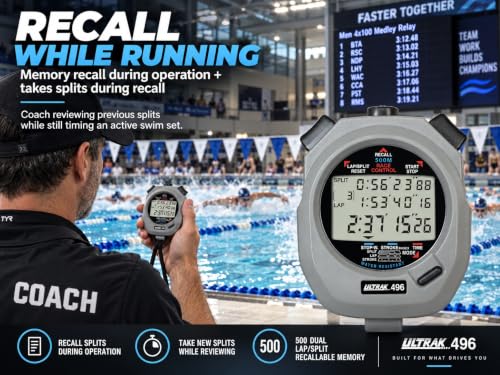Ultrak 496 500 Memory Stopwatch with Lap, Split, Stroke Rate & Race Timer