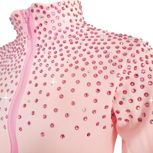 Girls' Starry Sky Pink Figure Skating Dress Set - 6-8 Years, Velvet & Shining Skirt