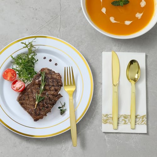 Gold Disposable Forks 100 Pack - Heavy Duty Plastic Utensils for Parties