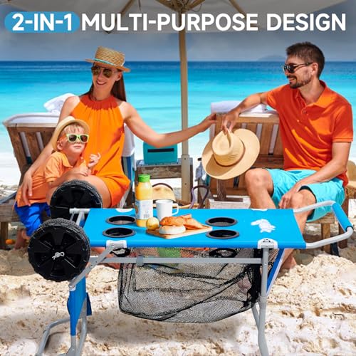 Old Bahama Bay 2-in-1 Beach Cart with Big Wheels, Folding Utility Wagon, Blue