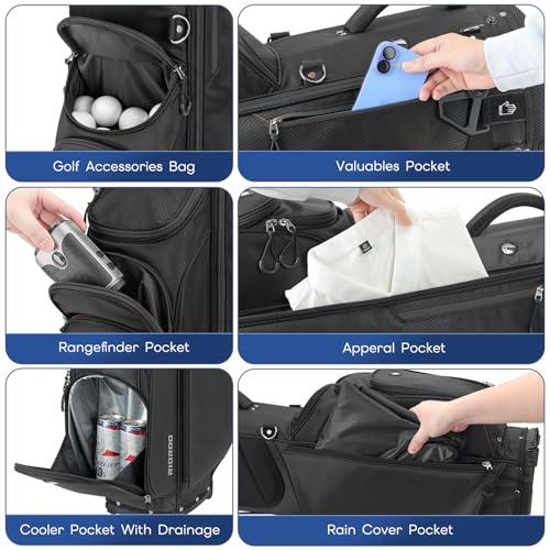 RIOROO 5-Way Golf Stand Bag with Full Dividers Lightweight Rain Cover Cooler