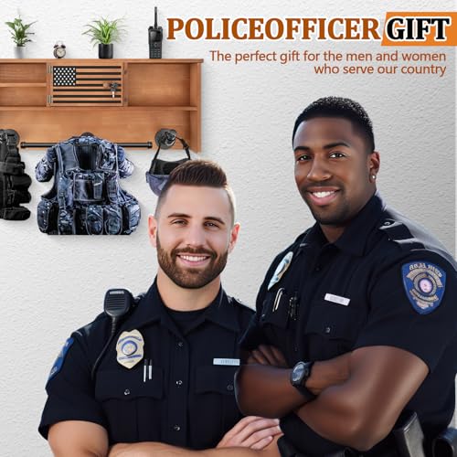 DoubleFill Police Gear Rack with Vest Hanger and Locking Gun Storage - Walnut / Lockers