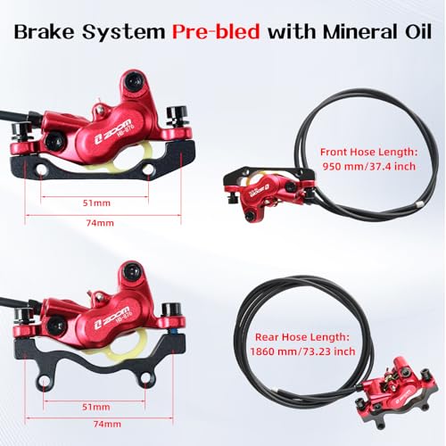 Hydraulic Disc Brake Set for E-Bike Mountain & Road Bikes 2-Pin 4-Pistons Red
