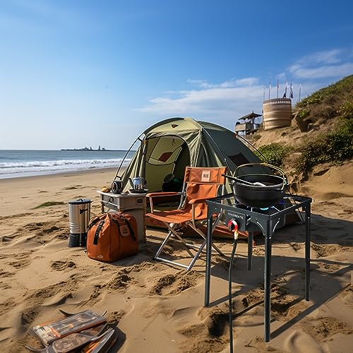 Outdoor Propane Gas Stove 30,000 BTU with Adjustable Stand and Regulator for Camping & Patio