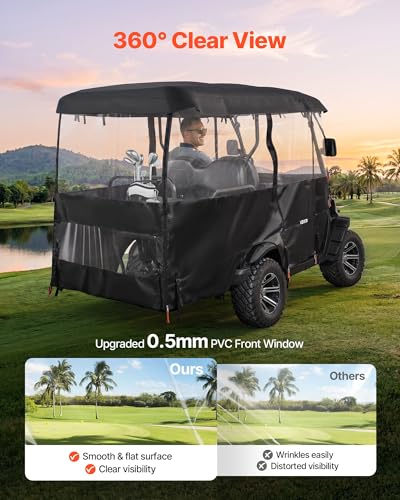 VEVOR 2+2/4 Passenger Golf Cart Cover Waterproof 600D Oxford Fabric, Fits Most Models, Black
