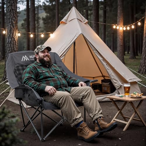Huskfirm 1 Pack Oversized Heated Camping Chair with USB, 3 Adjustable Heat Levels, Grey