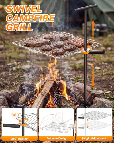 Foldable Campfire Grill Grate - Stainless Steel Outdoor Cooking Rack