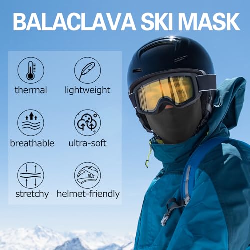 Black Balaclava Ski Mask - One Size Breathable Lightweight Winter Face Cover