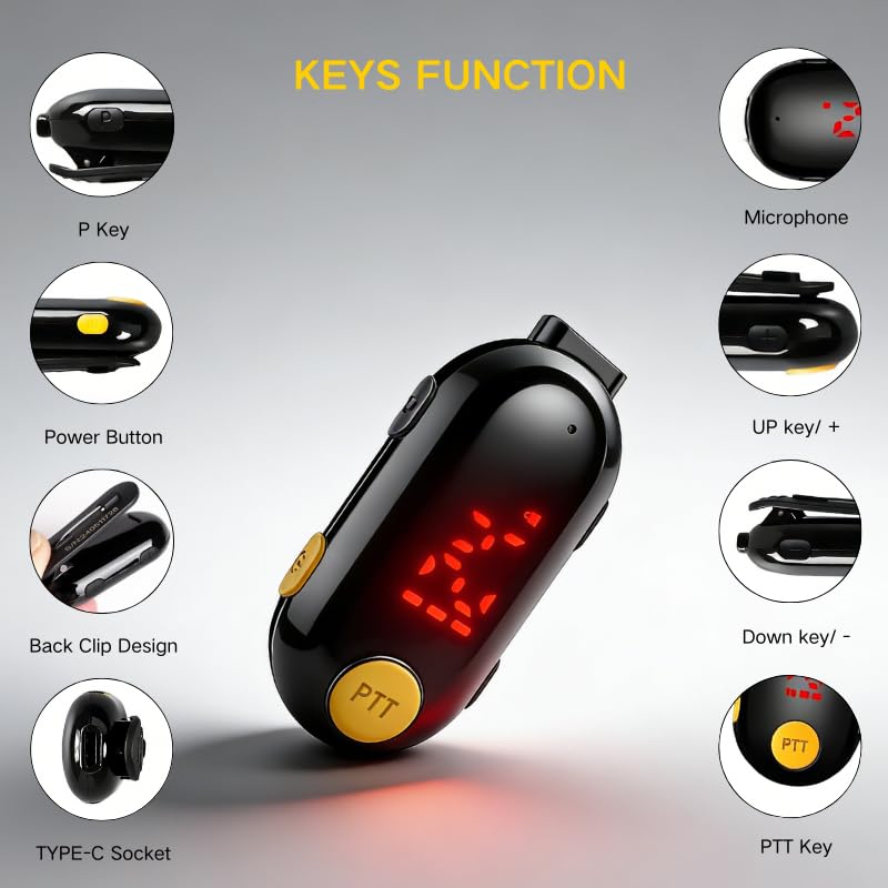 Black Mini Walkie Talkies 3-Pack with Earpieces - Compact Two-Way Radios for Team Communication