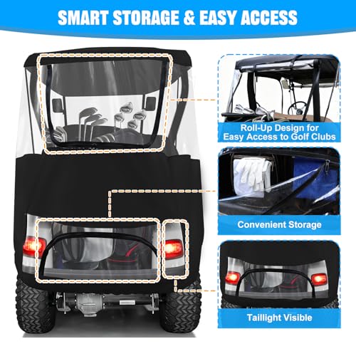 iLSKW Black 2-Passenger Golf Cart Enclosure for EZGO TXT/RXV Waterproof Cover