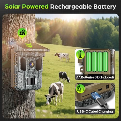 Dark Gray 4K 64MP Solar Trail Camera WiFi Night Vision Motion Activated with 32GB Card