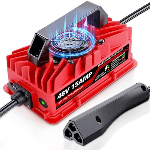 Akizbeir 15 Amp 48V Waterproof Golf Cart Battery Charger for EZGO RXV & TXT - Red