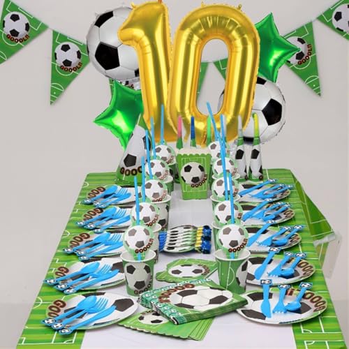 Gold 10 Soccer Balloon Set for 10th Birthday Party Boy Decorations