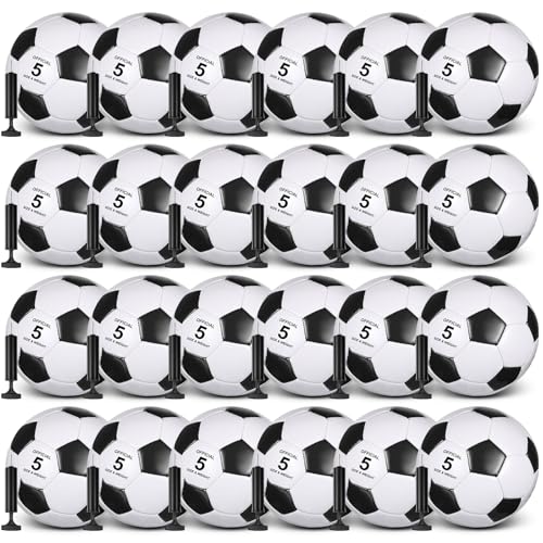 Soccer Balls Set 24 Pack Size 5 with Pumps - Black and White, 8.7 Inch