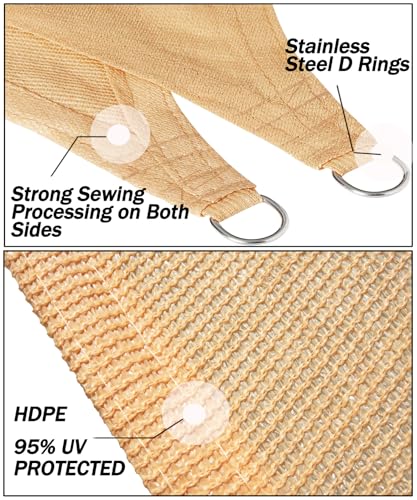 20x20 ft Square Sun Shade Sail - Outdoor Canopy for Patio & Garden, Desert Sand