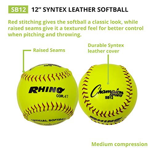 Synthetic Leather Softballs 12 Inch Pack of 12 - Cork Core, Red Seams, NFHS Approved