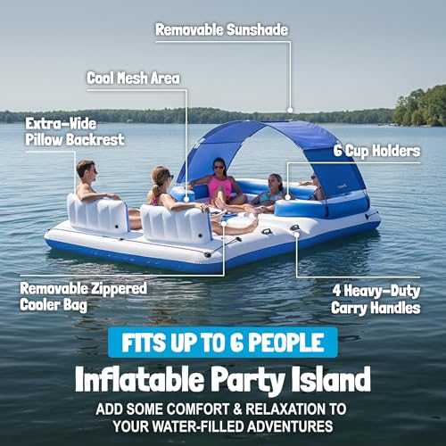 Bestway CoolerZ Tropical Breeze Large Inflatable Party Island with Sunshade & Cooler - White/Blue