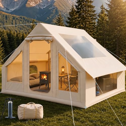 Inflatable Camping Tent 4-6 Person, 5-Minute Setup, 68.7 Sq Ft, Waterproof, Skylight - Wixeeua