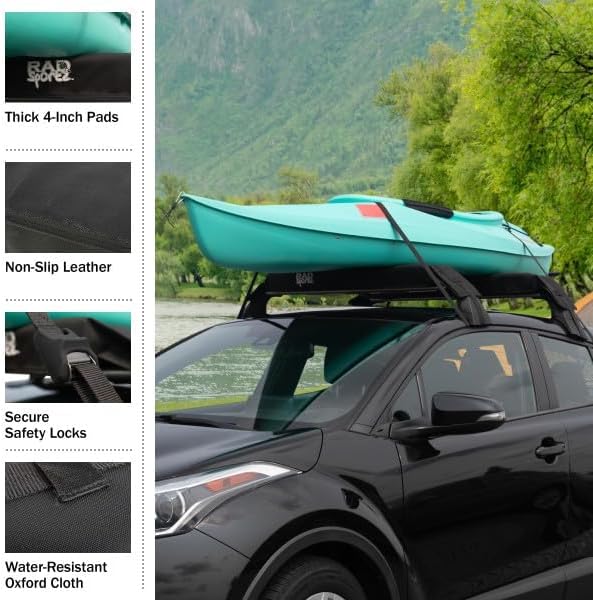 RAD Sportz Kayak Roof Rack - Universal Quick Loop Straps & Protective Pads - Fits Canoe, SUP, Surfboard