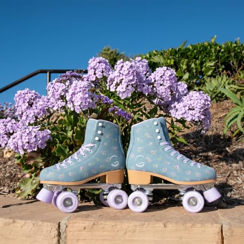High-Top Quad Roller Skates for Girls and Women - Floral Field Variation, Size 9 Women / 8 Men