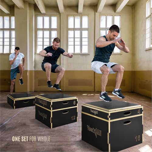 Black 4-Inch Wooden Plyometric Box for Jump Training - Adjustable & Non-Slip