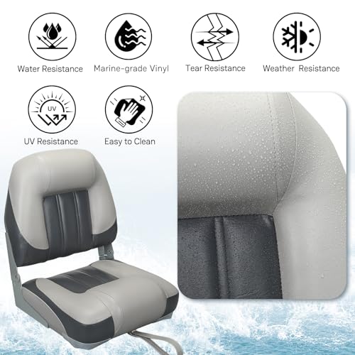 ERGOSEAT 2 Pack Folding Boat Seats Charcoal/Light Gray for Bass & Fishing Boats