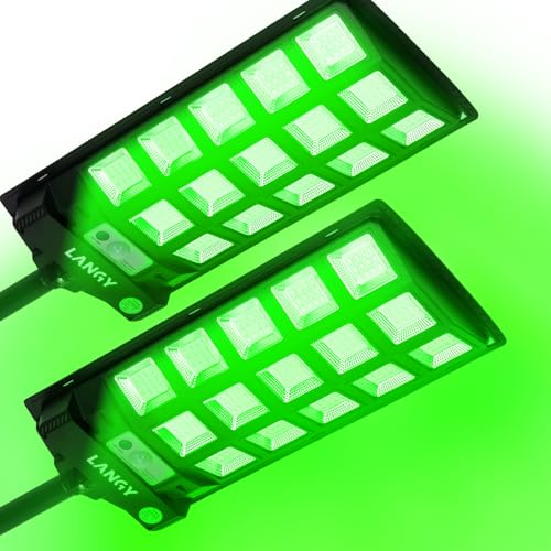 LANGY 12000LM Green Solar Hog Lights 2-Pack for Night Hunting with Remote & Bracket