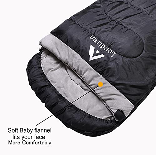 LONDTREN Black Flannel 0°F Winter Sleeping Bag for Adults - Extra Large 90x40in