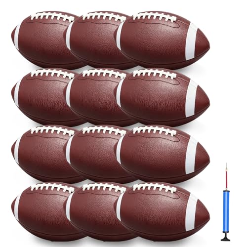12 Pack Youth Size 6 Footballs with Pump - Regulation Size 10.5 Inch