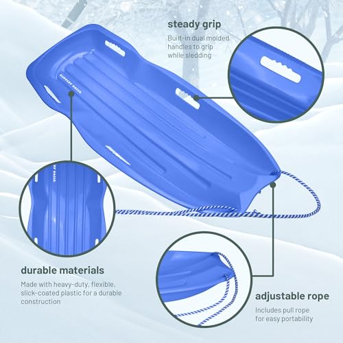 3 Pack Snow Sleds for Kids & Adults - Flexible Toboggan with Handles & Pull Rope