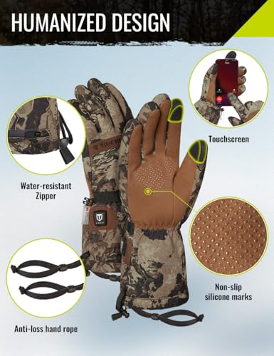 TIDEWE Rechargeable Veil Camo Heated Hunting Gloves - XL, Waterproof & Windproof