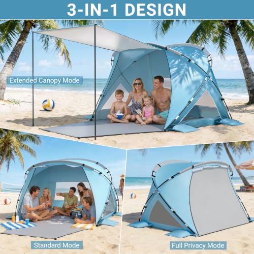 Beach Tent Sun Shelter with Canopy for 4-6 People - Blue Variation