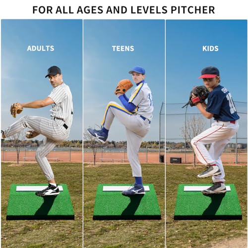 Portable Pitching Mound with Rubber & Turf - 30 x 30 x 4.8 inches for Baseball & Softball Training