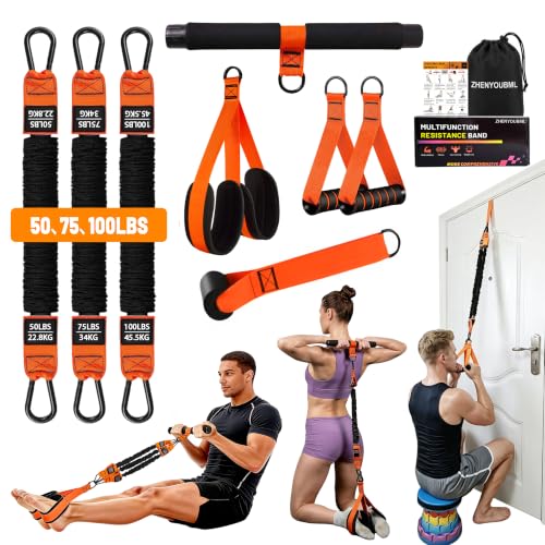 Orange Pedal Resistance Band with Handle and Door Anchor Kit - 10PCS