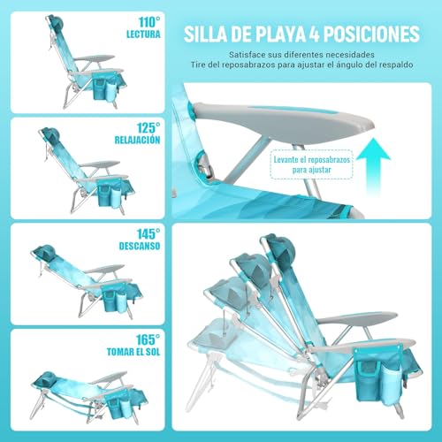 #WEJOY Cyan Wave Adjustable Beach Chair, 4-Position Reclining, Lightweight Portable