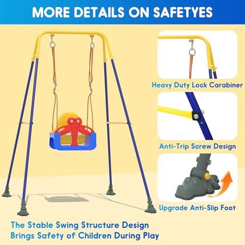 Toddler Swing 3-in-1 Baby Swing Set with Anti-Slip Feet & Safety Belt - Blue-Red