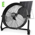 Black 18-Inch Solar Powered Fan with Metal Blades & Brushless Motor – Portable Rechargeable Floor Fan for Home, Outdoors, Camping