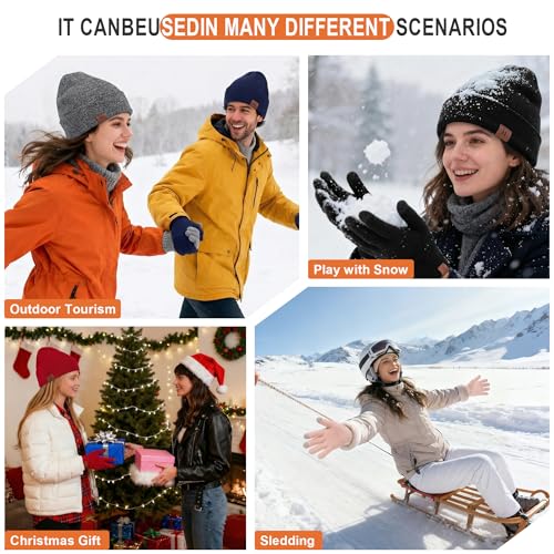 Winter Beanie Hat and Touchscreen Gloves Set - One Size Black