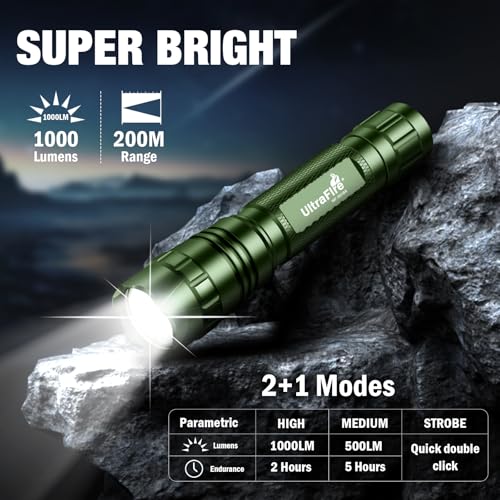 Rechargeable Tactical Flashlight with Hidden Strobe, Green Finish