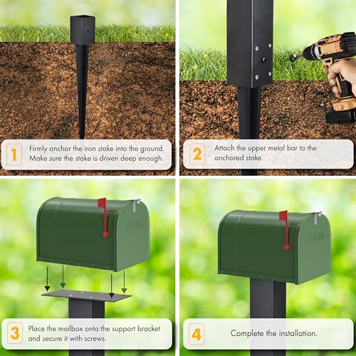 BTRAM 43" In-Ground Mounting Post for Mailbox - Style 2, Heavy Duty Black Steel
