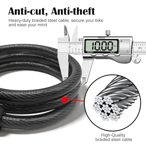NDakter 6ft Black Bike Cable Lock with 4-Digit Resettable Combination, Braided Steel