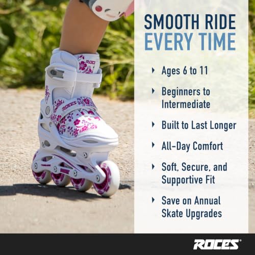 Roces Children's Compy 8.0 Inline Skates - Adjustable Girls Roller Skates, White & Violet, Model 13jr-2